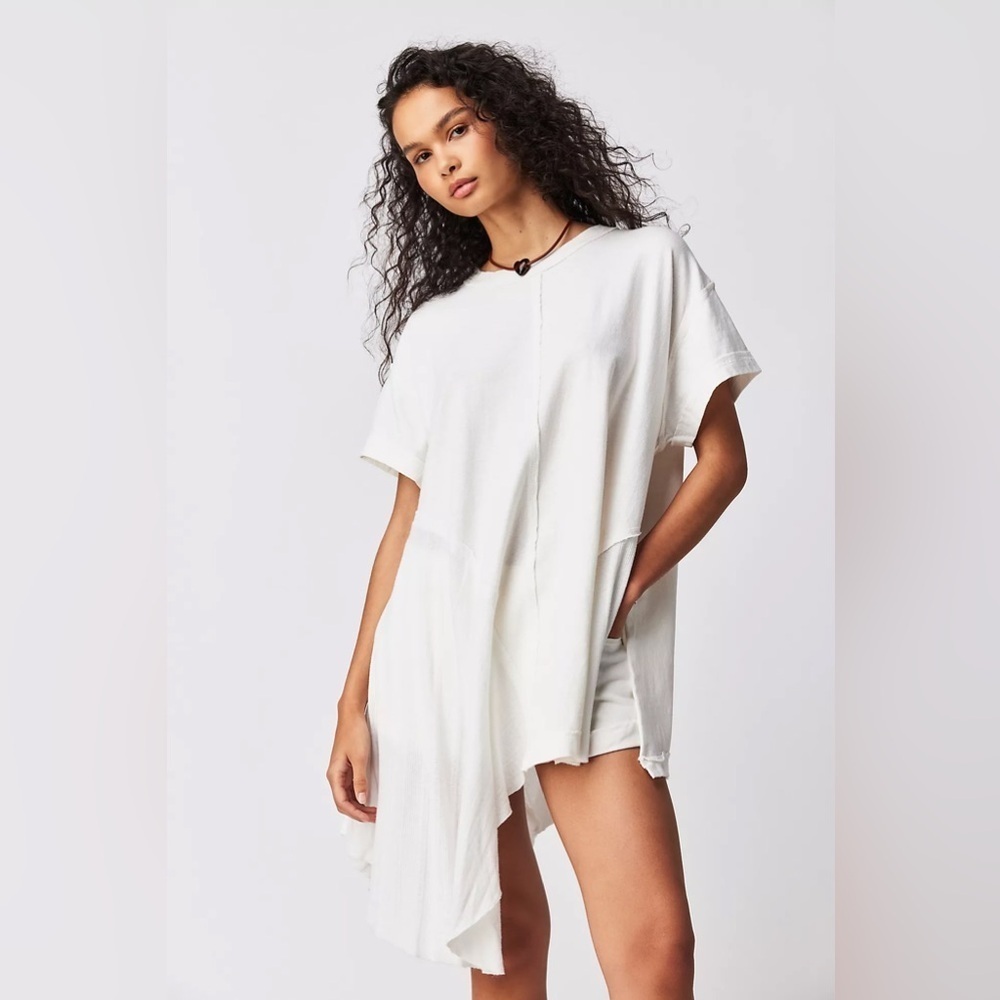 Free People my side tee tunic long line ribbed slouchy crewneck asymmetrical